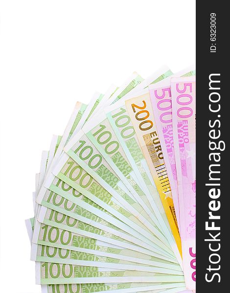 A set of European banknotes from 100 to 500 hundred euros