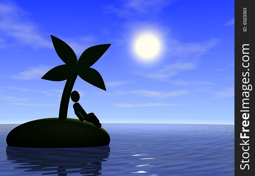 Ocean and palm tree. 3D rendered scene. Ocean and palm tree. 3D rendered scene.