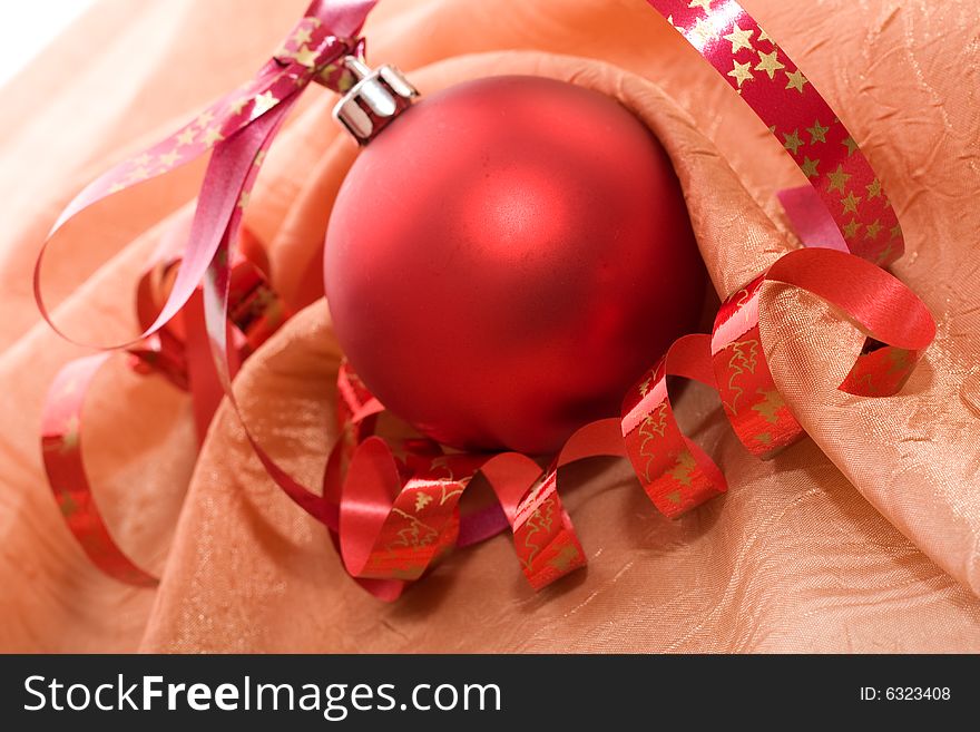 Red ball - beautiful christmas decoration. Red ball - beautiful christmas decoration