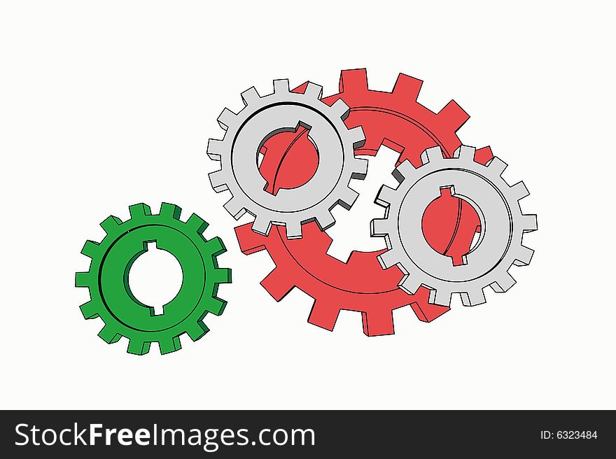 Cogwheels - business network - isolated illustration on white (with vector EPS format)