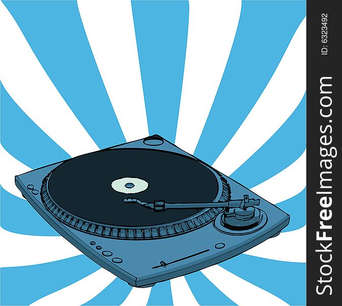 Turntable with blue retro background (with vector EPS format)