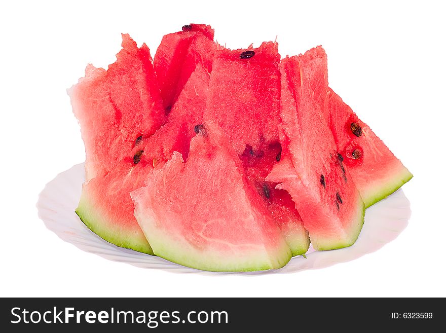 Beautiful juicy red watermelon over white