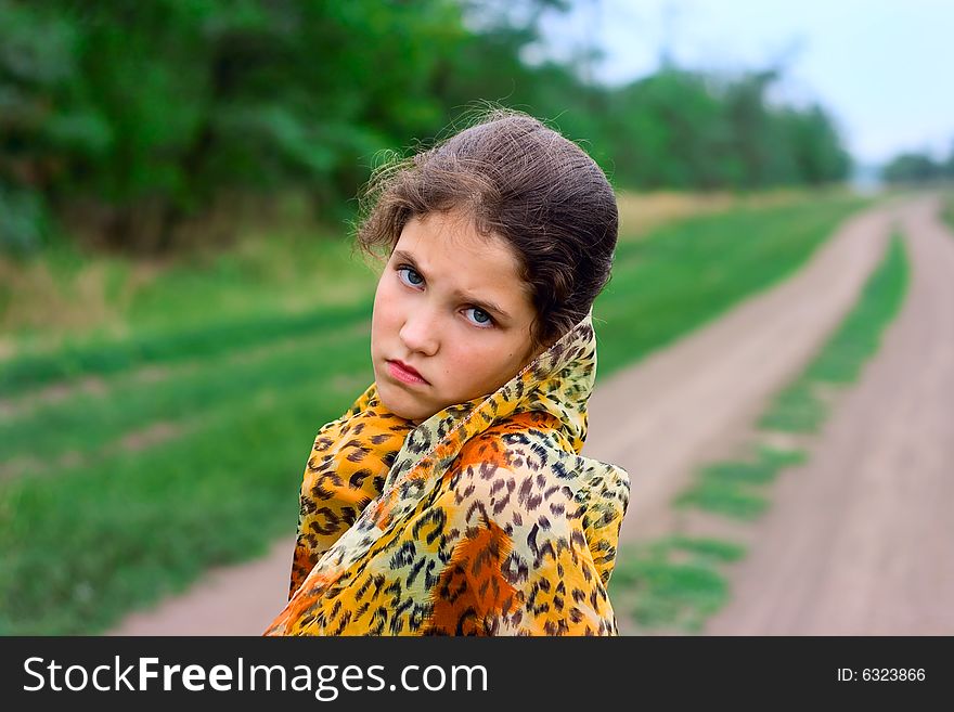 Portrait girl on nature for your design