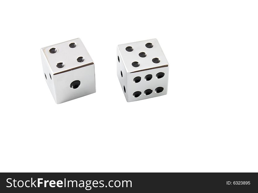 Silver dice isolated on a white background