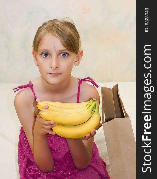 Young beautiful girl with banana. Young beautiful girl with banana