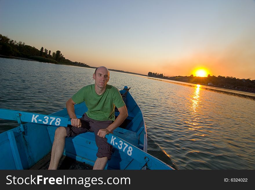 Russian boatman on river Don