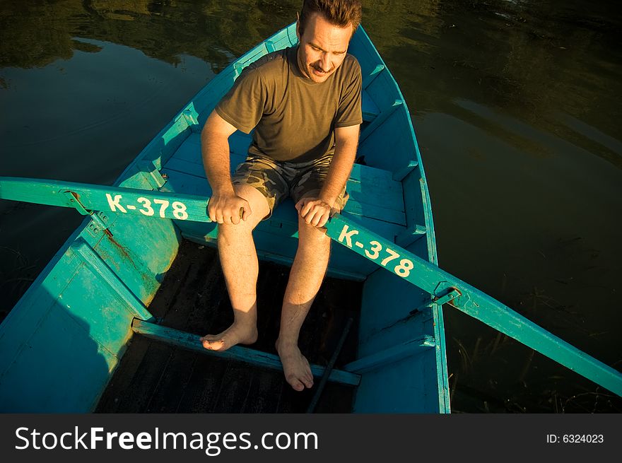 Russian boatman on river Don