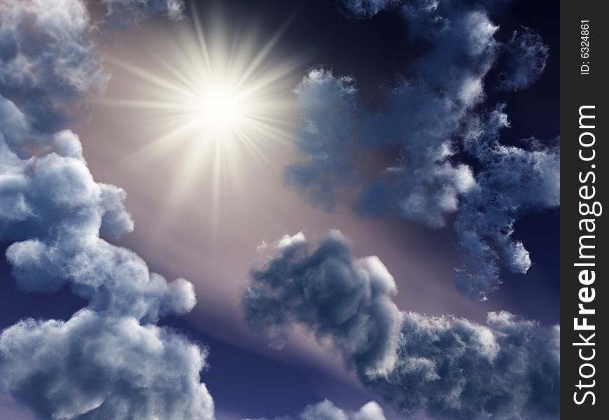 Blue sky with white clouds - digital artwork.