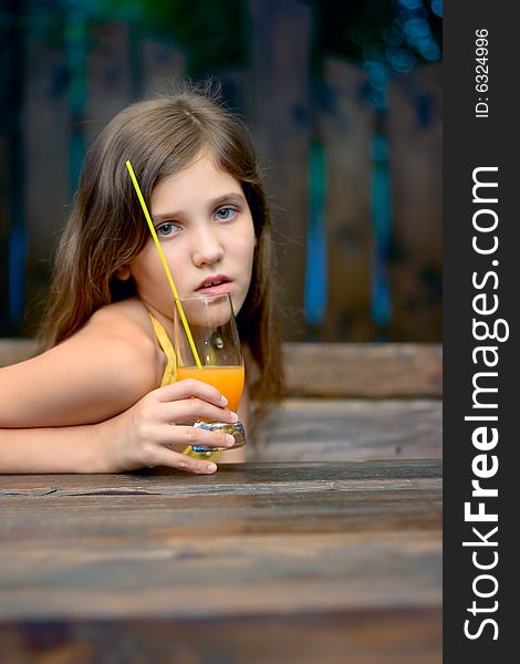 Portrait girl with juice for your design