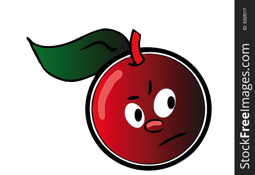 Melancholy cherry - isolated cartoon illustration on white (with vector EPS format)
