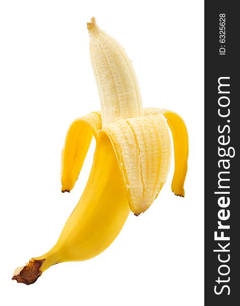 Ripe peeled banana isolated on white background