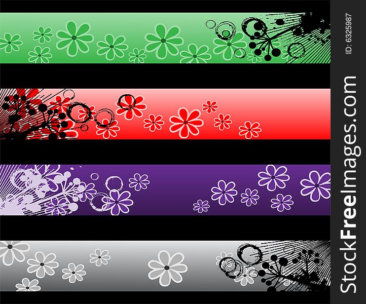 Four separated banner with similar design elements such as flower silhouettes for your text. Four separated banner with similar design elements such as flower silhouettes for your text.