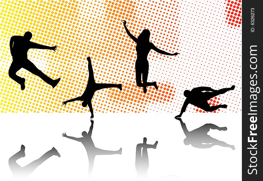 Illustration of sport silhouettes, red, yellow