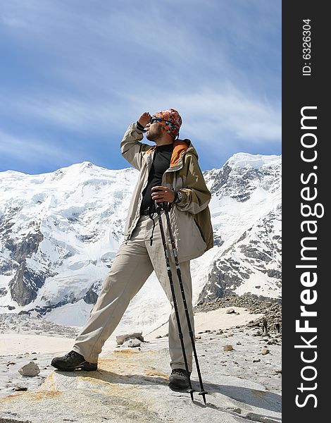 Hikers in Caucasus mountains, Bezengy