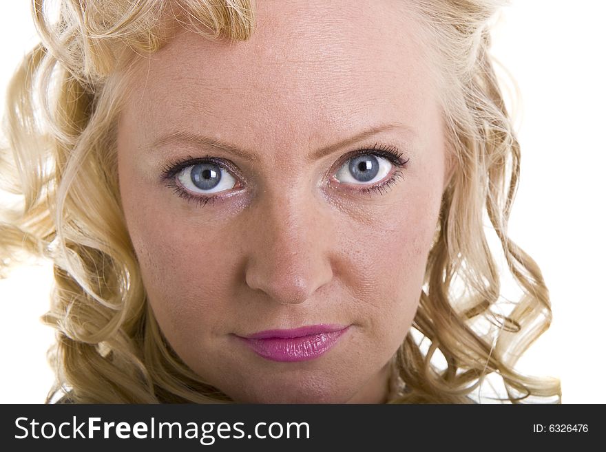 A young woman with curly blonde hair. A young woman with curly blonde hair