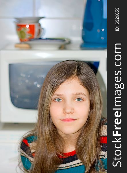 Portrait beauty teen Girl on kitchen