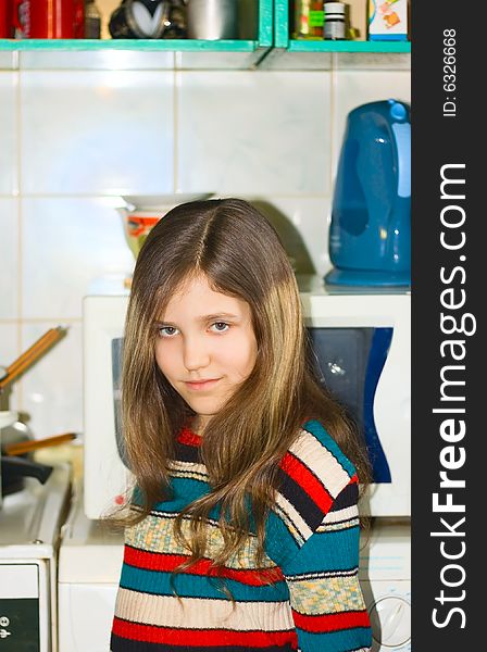 Girl on kitchen for your design