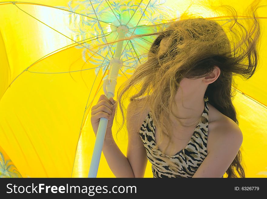 Background with umbrella and Girl