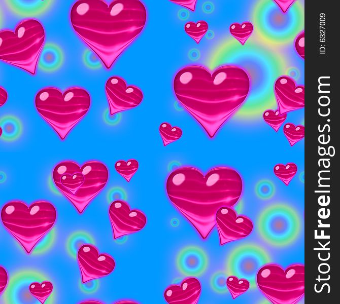 A Seamless Valentine Tile with glassy fuchsia hearts. A Seamless Valentine Tile with glassy fuchsia hearts