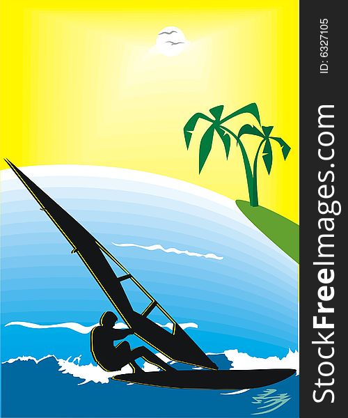 Vector illustration on a theme of surfing