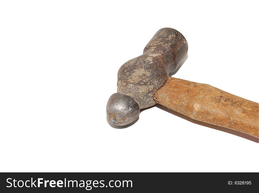 Old ball peen hammer isolated on white background. Old ball peen hammer isolated on white background