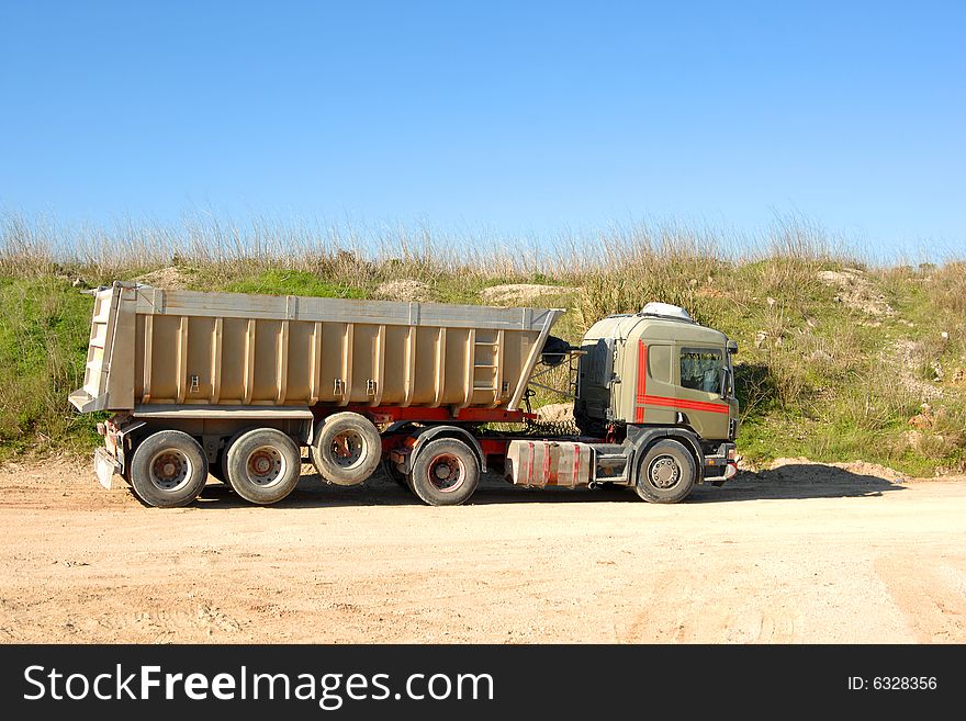 Large dump truck in construction site