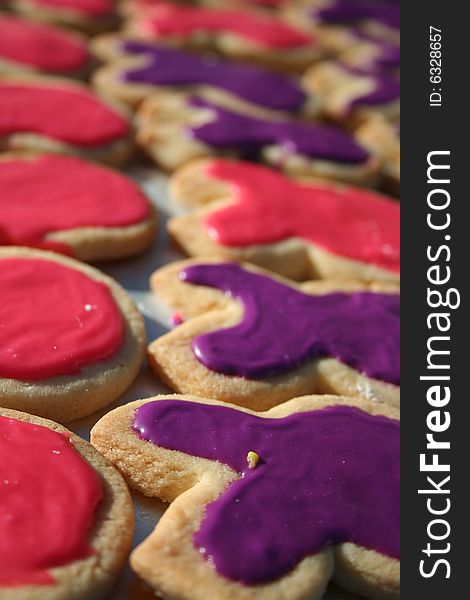 A tray nicely decorated cookies. A tray nicely decorated cookies