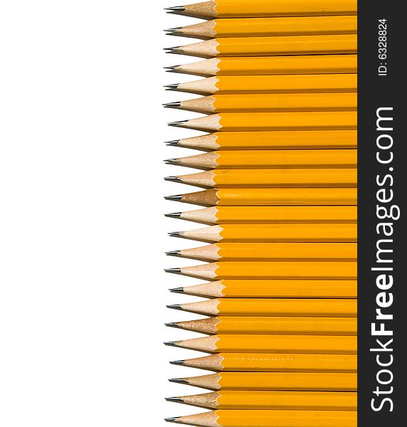 Vertical Row of Yellow No. 2 Pencils Right Aligned. Vertical Row of Yellow No. 2 Pencils Right Aligned