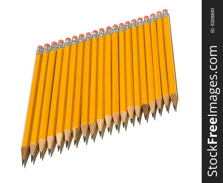 Identical Row of Yellow Pencils on Diagonal Line