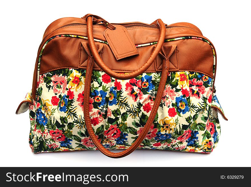 Shot of a floral bag on a white background
