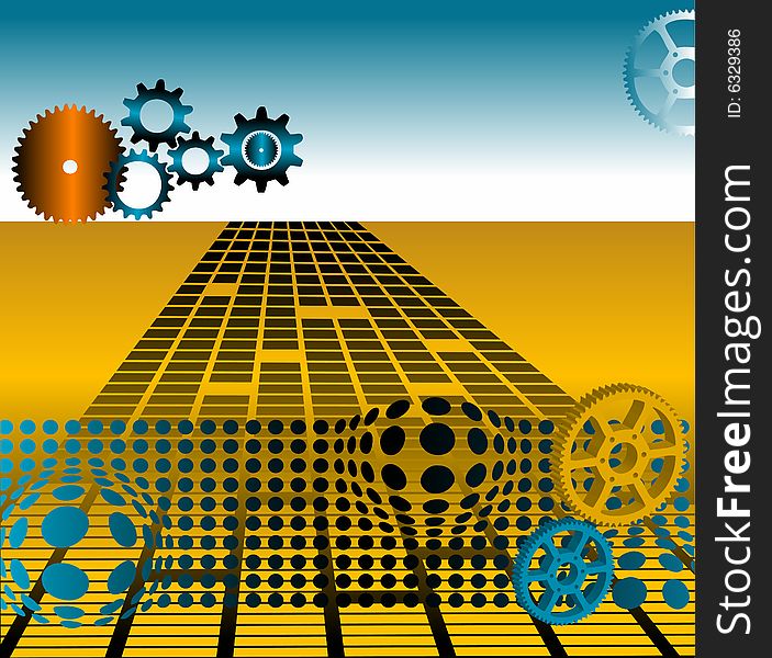 Abstract colored high tech illustration with various gears. Abstract colored high tech illustration with various gears