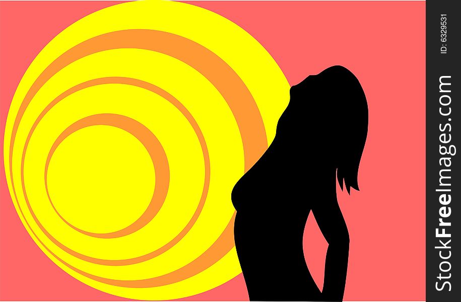 Silhouette of women on background of sun