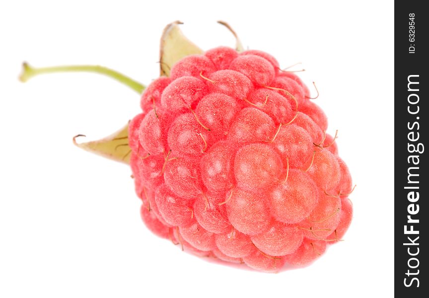 Close-up single ripe raspberry, isolated on white. Close-up single ripe raspberry, isolated on white
