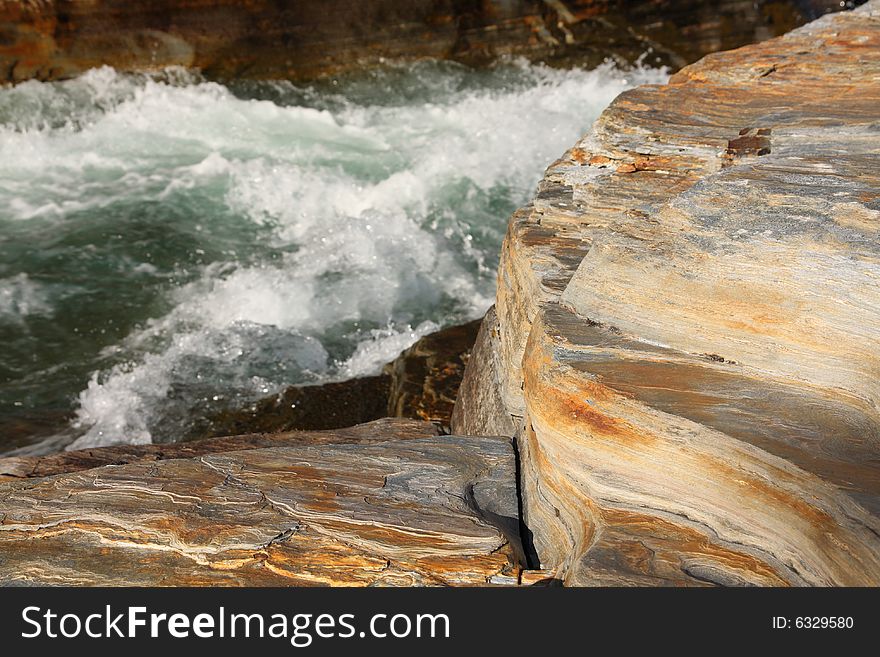 Flowing river through canyon, Abisko National Park in Sweden