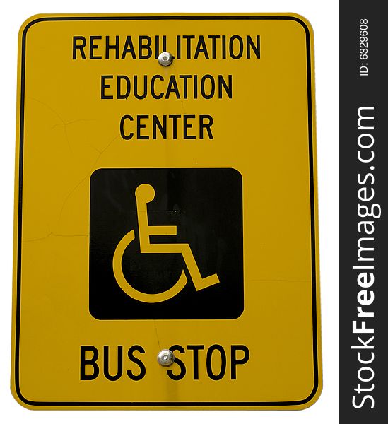 Yellow bus stop sign with handicap symbol. Yellow bus stop sign with handicap symbol