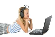 Teen Girl On Laptop With Earphones Royalty Free Stock Photo Teen Girl On Laptop With Earphones Royalty Free Stock Photo