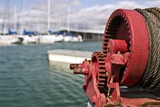 Dock Winch With Sailboats Royalty Free Stock Photography Dock Winch With Sailboats Royalty Free Stock Photography