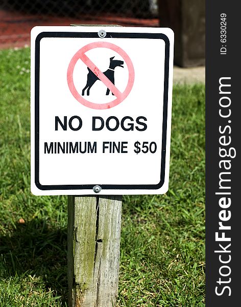 Red, white and black 'No Dogs' sign. Red, white and black 'No Dogs' sign