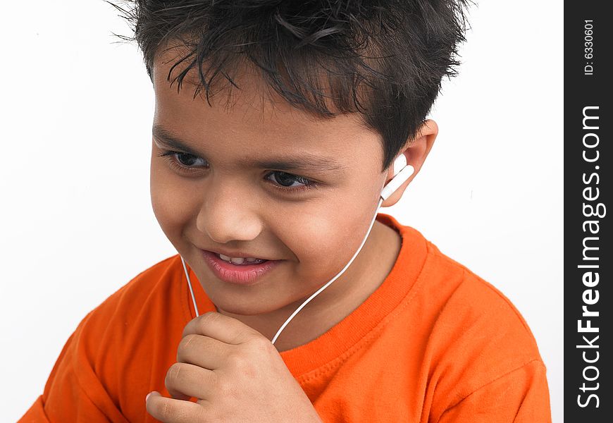 Asian boy listening to music