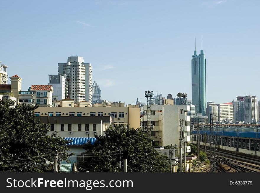 Chinese city - Shenzhen, general cityscape with the highest building and residential area. Chinese city - Shenzhen, general cityscape with the highest building and residential area.