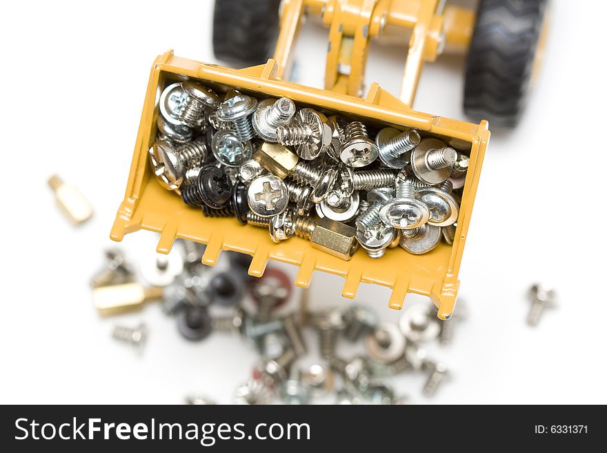 Nut and bolts on white background