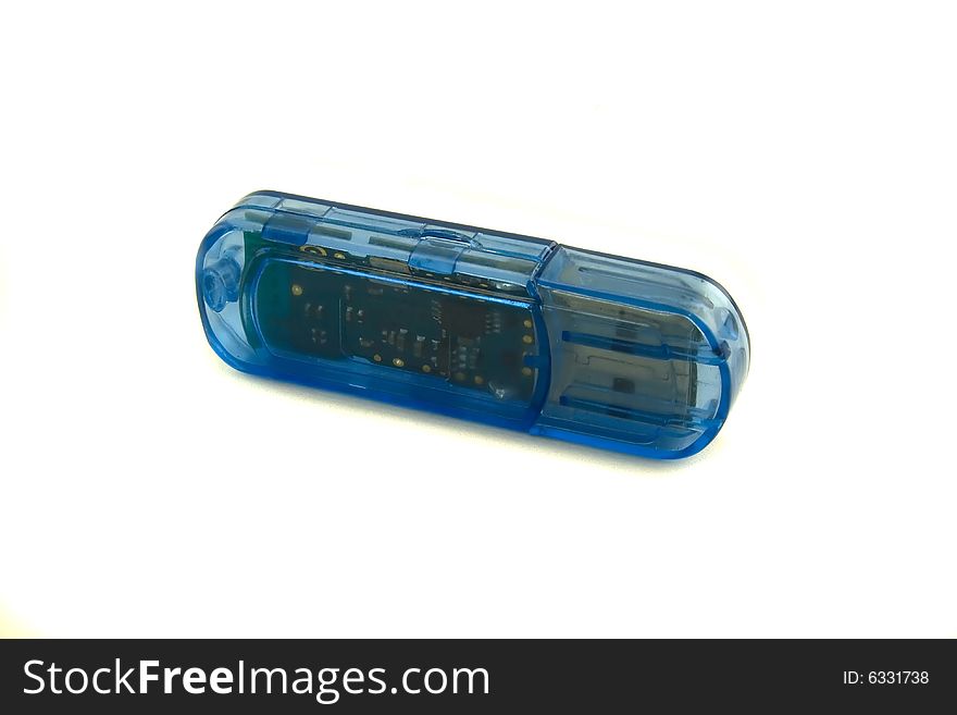 Blue bluetooth USB-module on a white background