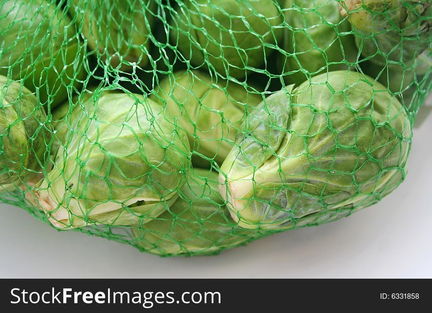 A lot of fresh brussels in a net