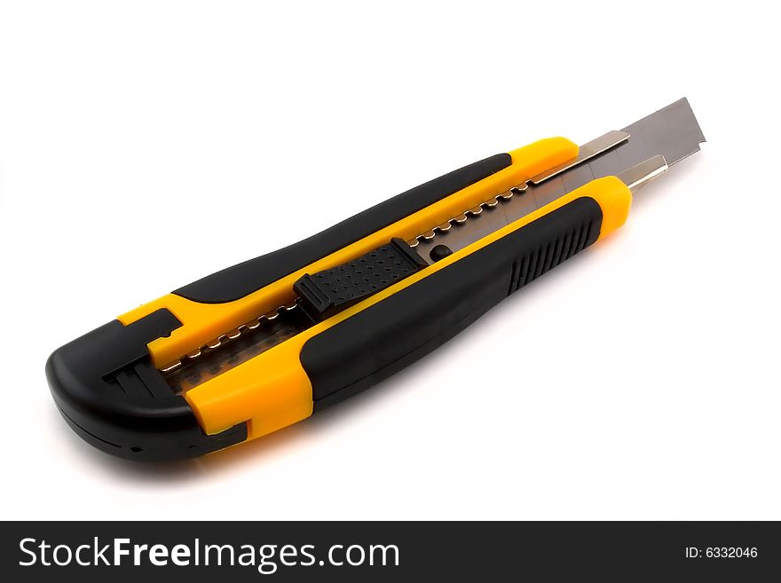 Black/yellow penknife on a white background
