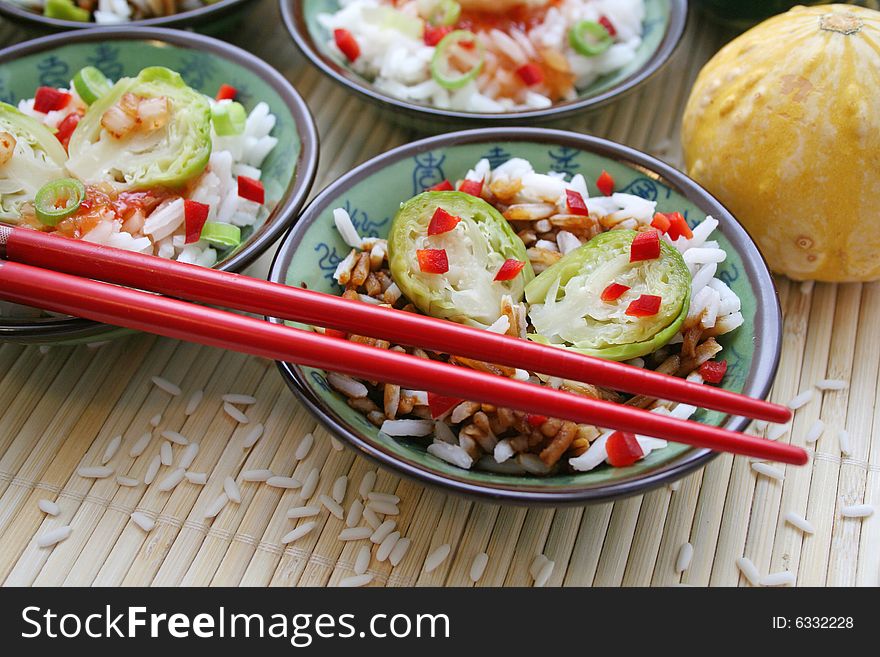 Some fresh asian food with vegetables and rice. Some fresh asian food with vegetables and rice