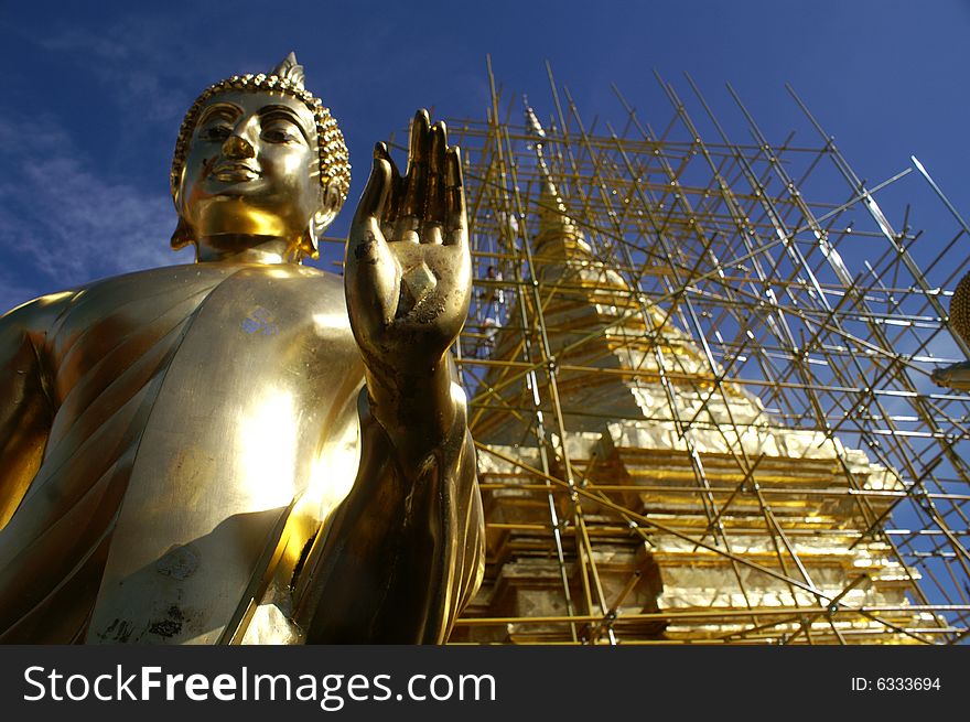 Golden Buddha image and Pagoda