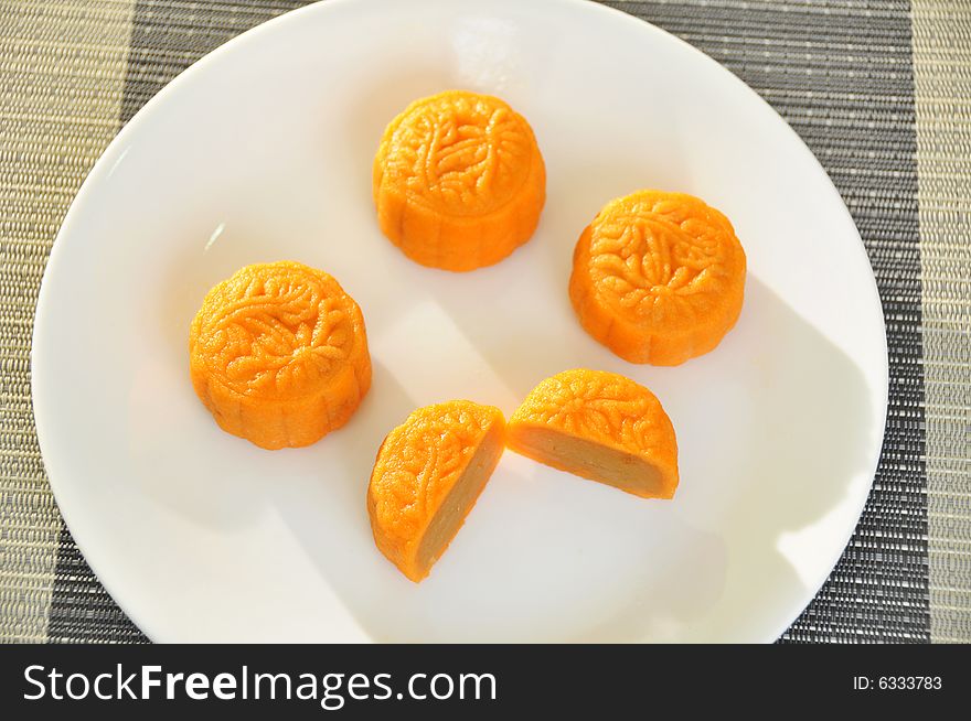 Pictures of orange and yellow skinned mooncakes. Picture here, ready to serve. Good for festival, asian and chinese contexts. Pictures of orange and yellow skinned mooncakes. Picture here, ready to serve. Good for festival, asian and chinese contexts.