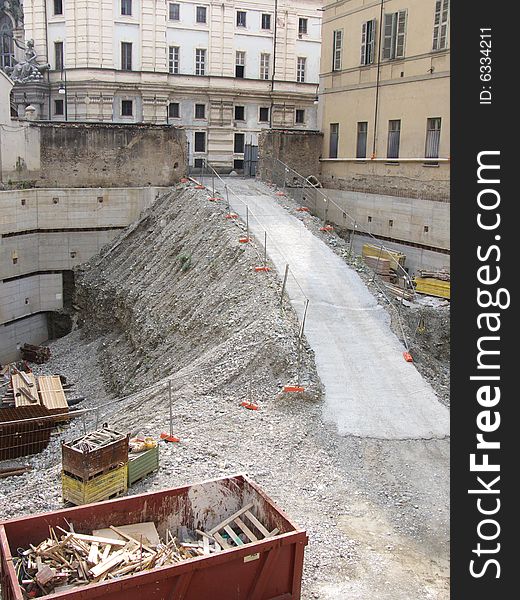 Underground parking construction site in european town