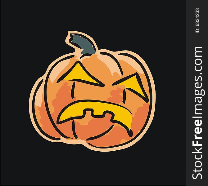 Vector. Angry Pumpkin Isolated On Black