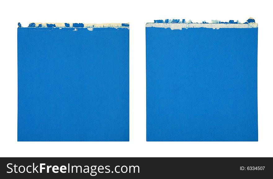 Blue pieces of paper isolated on white